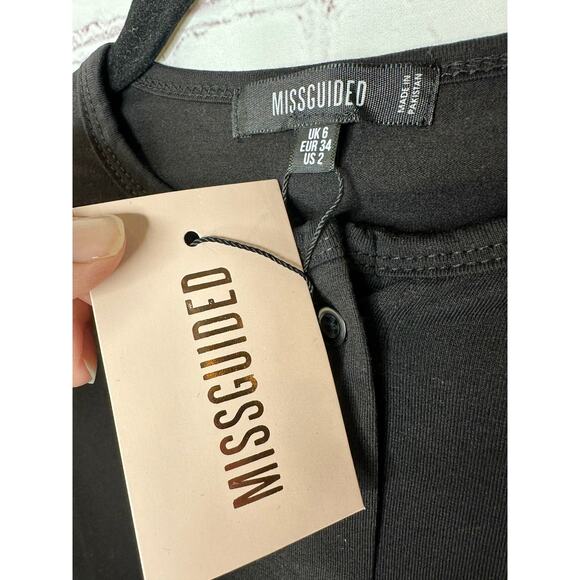 NEW ASOS Missguided 2 Pack Button Front Long Sleeve Crop Tops Black Womens US 2 - Picture 5 of 5